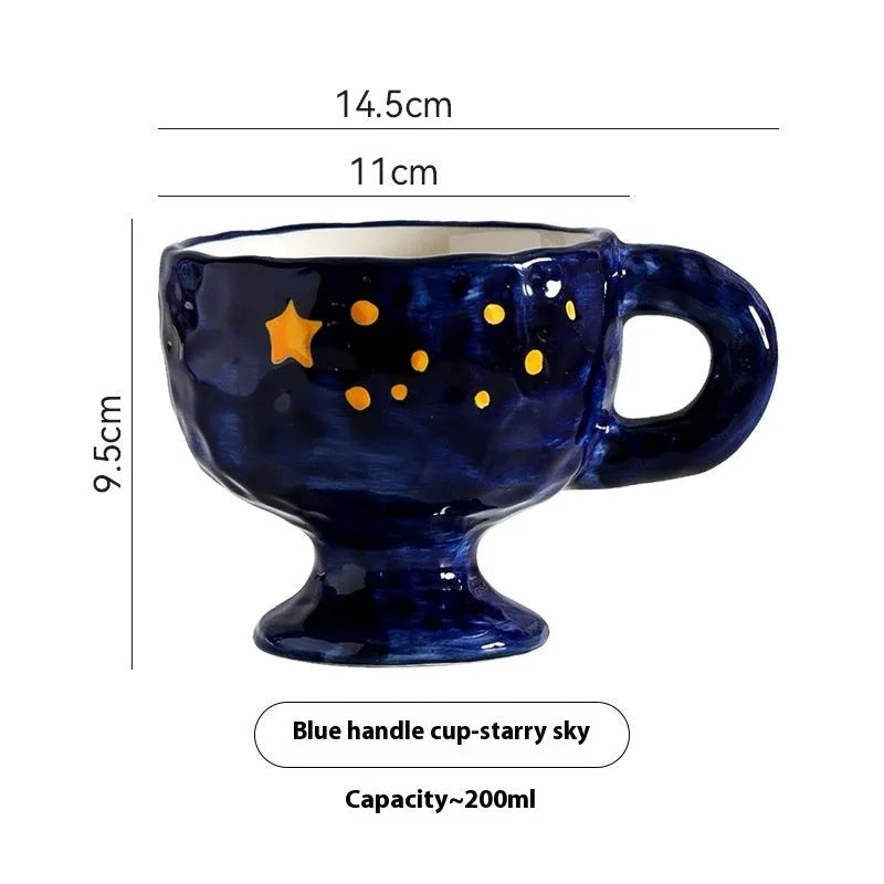 Hand-pinched irregular ceramic mug in solid colour with modern simple design