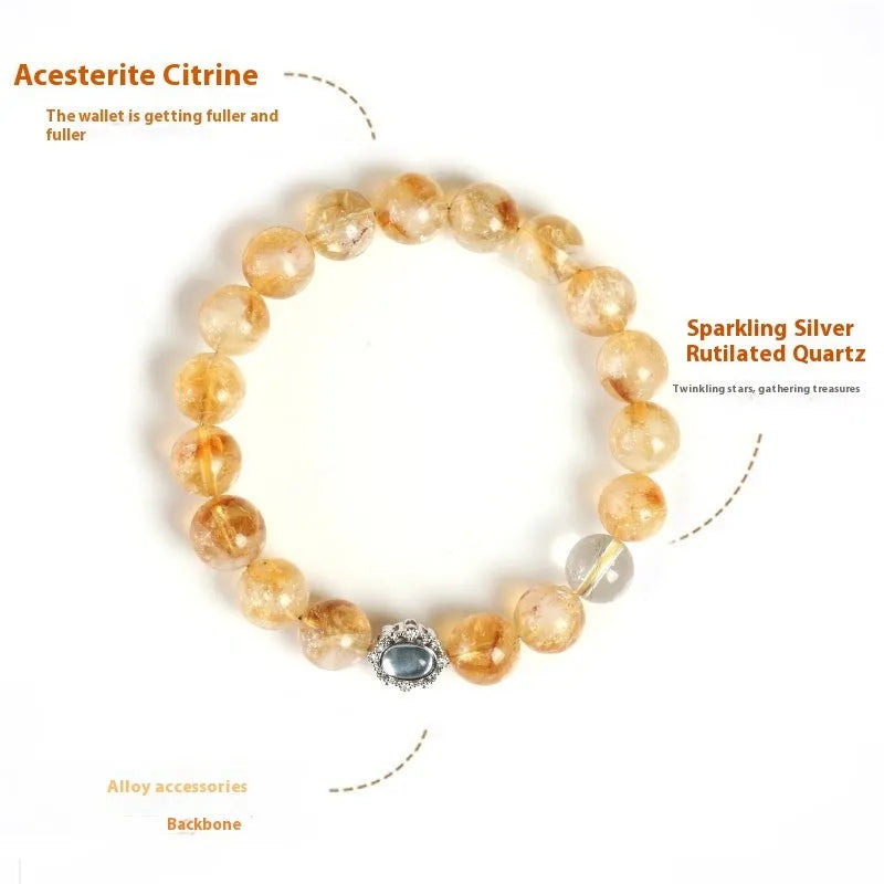 Geometric citrine crystal bracelet with 10mm stones on a wrist.