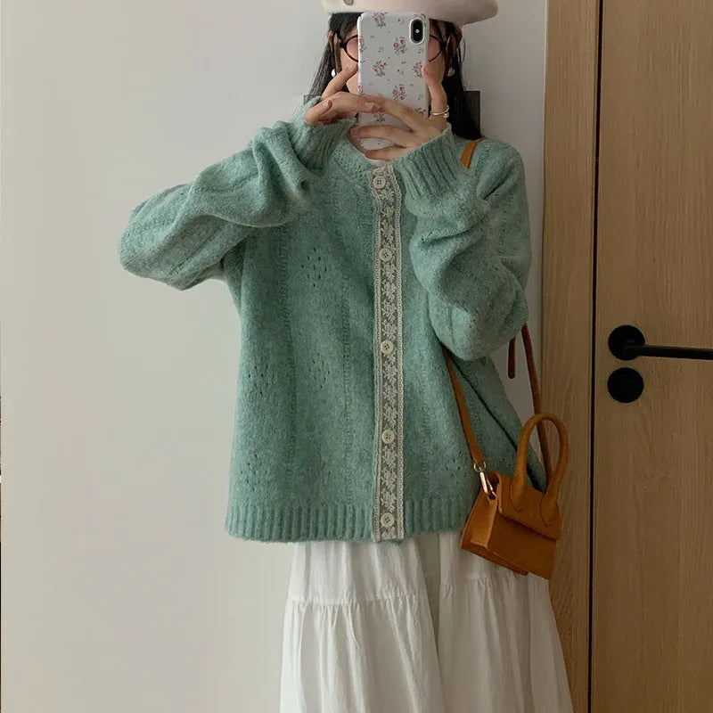 Korean artistic retro knitwear sweater coat in loose free size with viscose fabric