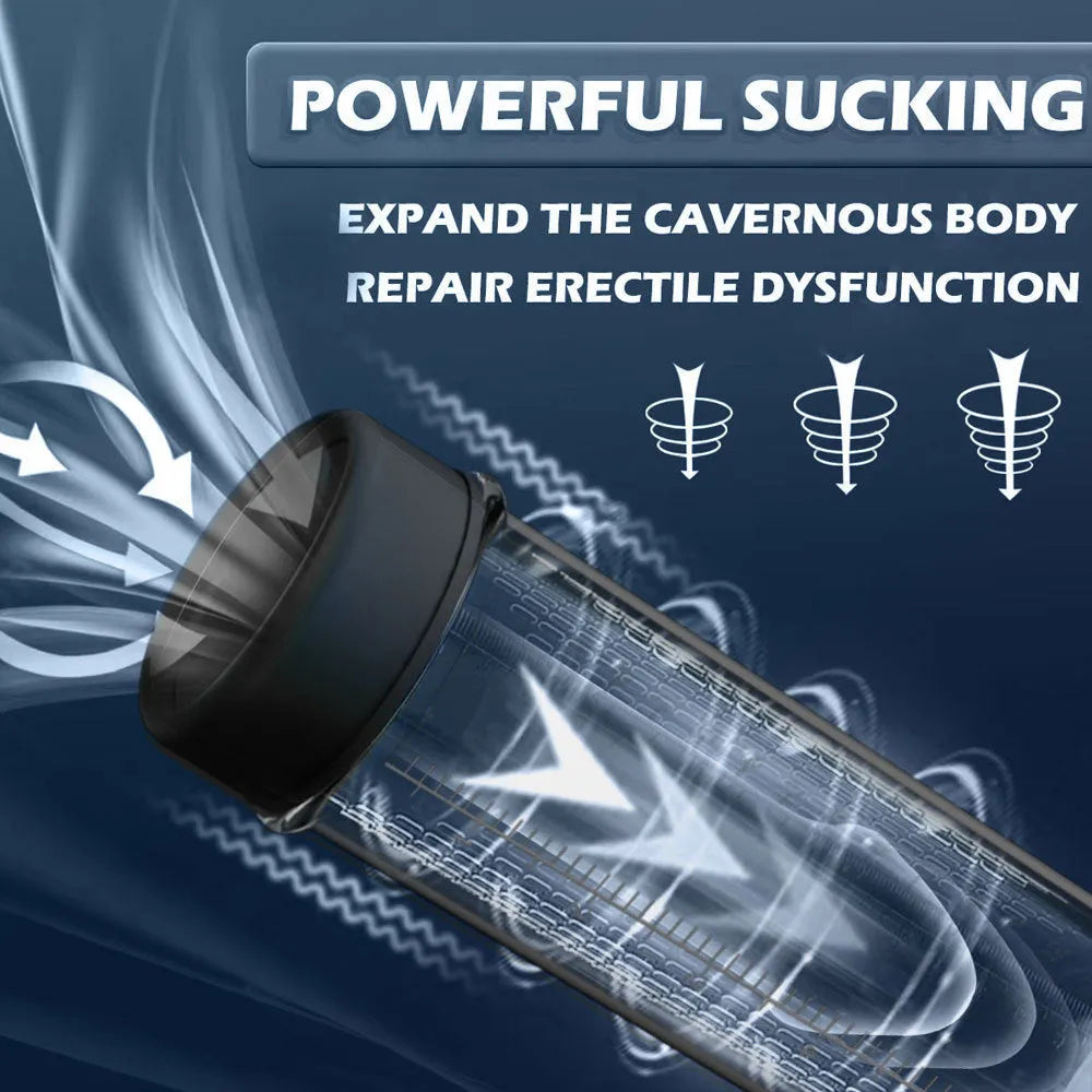 Electric male masturbation pump device for penis exercise made from ABS and TPE.