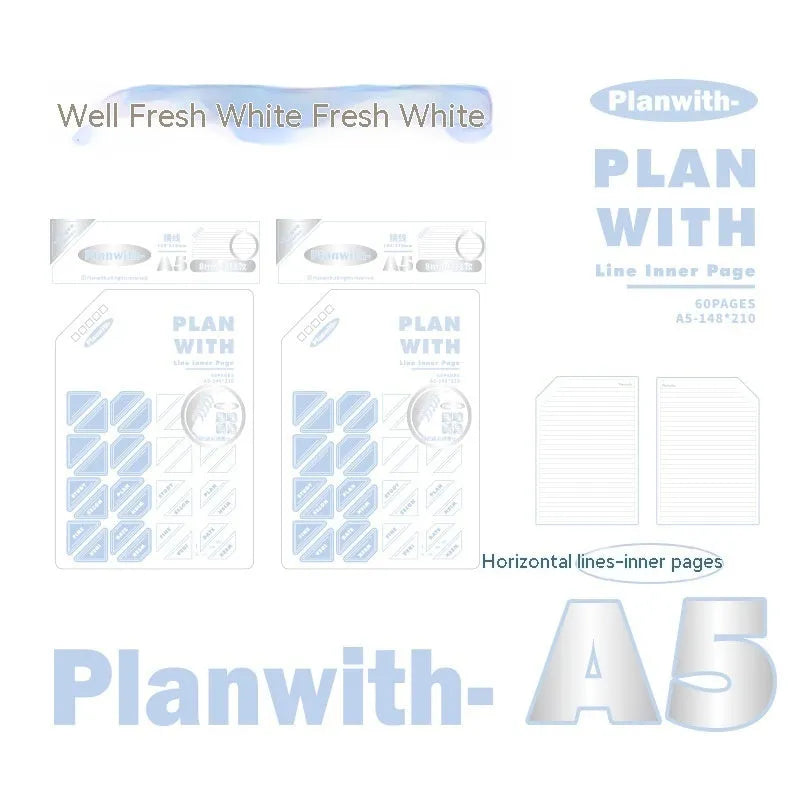 Oblique angle artsy ins style salt series student draft notebook in A5 or B5 size with white or blue plaid cover