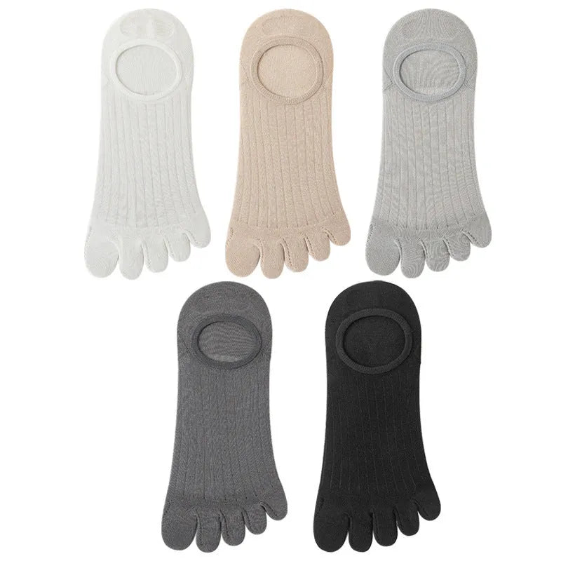 Modal cotton five-finger boat socks in black, dark grey, light grey, khaki and white colours
