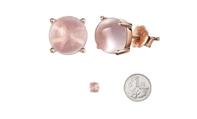Women's rose gold Korean style stud earrings with synthetic ross quartz crystal inlay in drop shape
