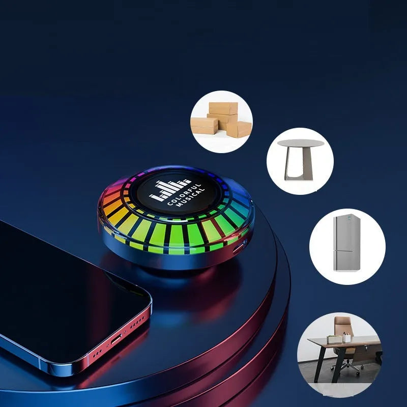 Small square voice-controlled Bluetooth atmosphere lamp with polar light effects on a surface.