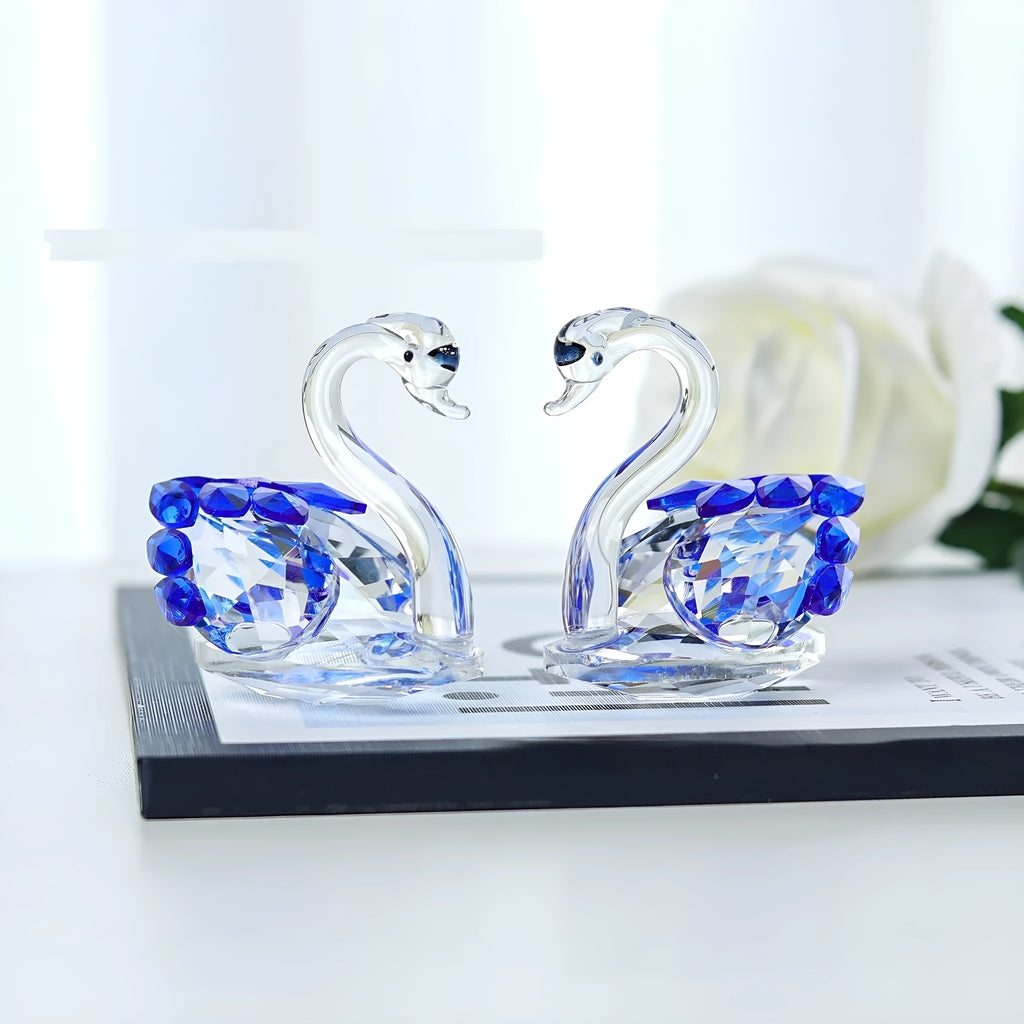 White crystal swan desktop decoration in modern style with colour options