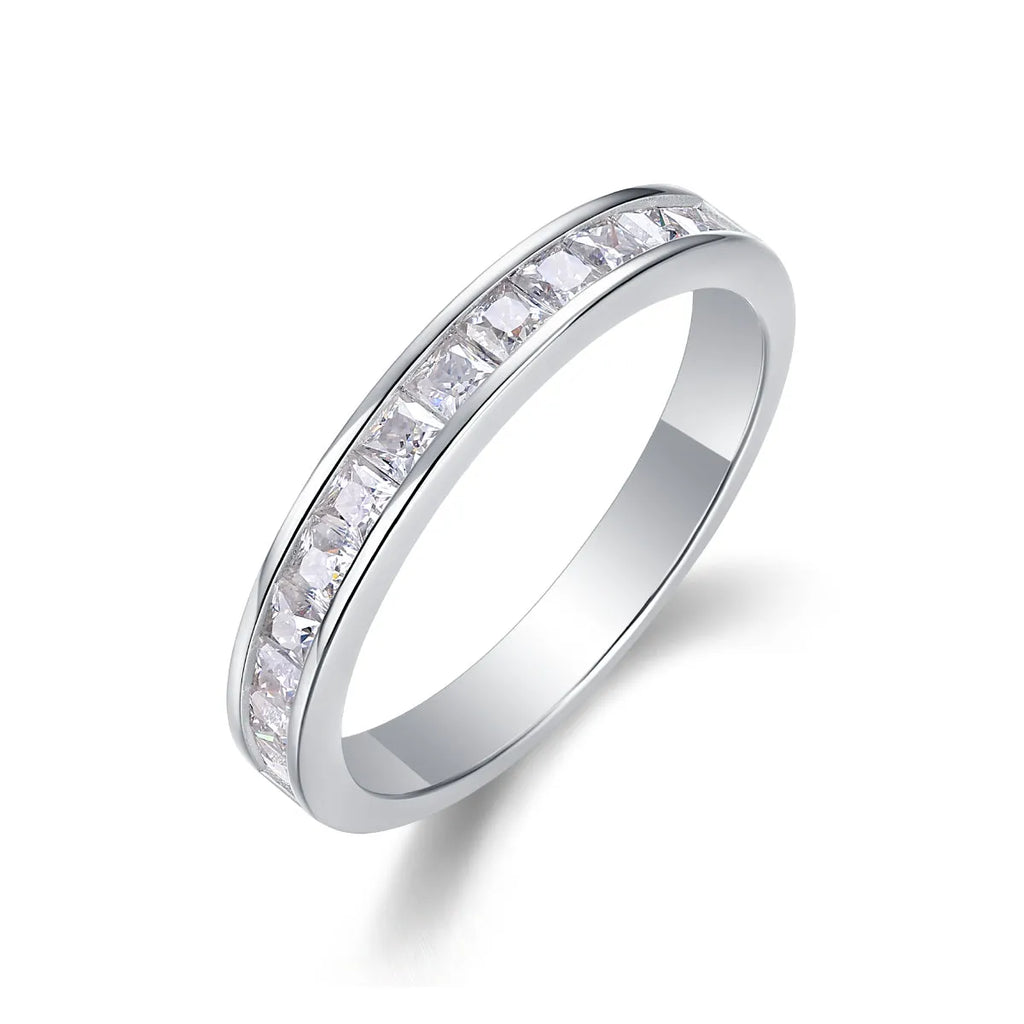 Wedding ring set with moissanite stone S925 silver platinum plating gift box sizes 5-9
