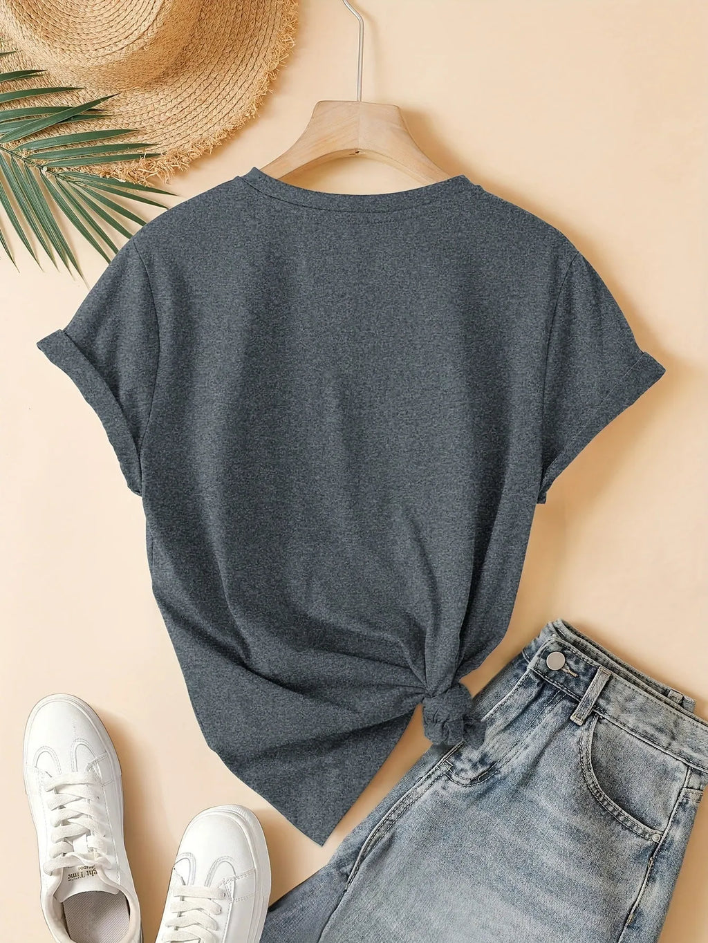 Women's pure cotton short sleeve t-shirt with a retro-style three heart print on the front.