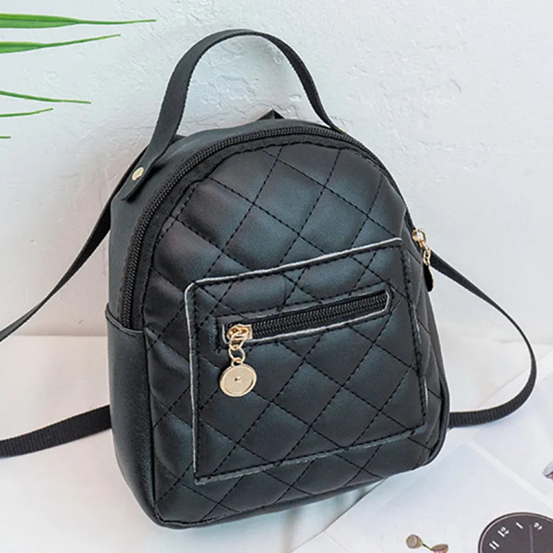 Girls' Korean style embroidered hard square backpack in PU material measuring 16x7x19cm