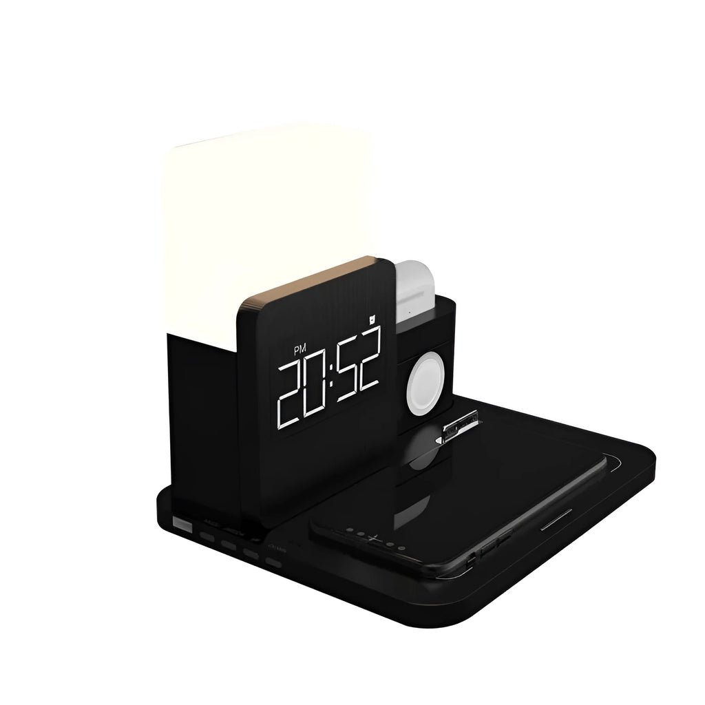 3-in-1 Qi wireless charging stand for smartphones, earbuds and smartwatches in dark green colour