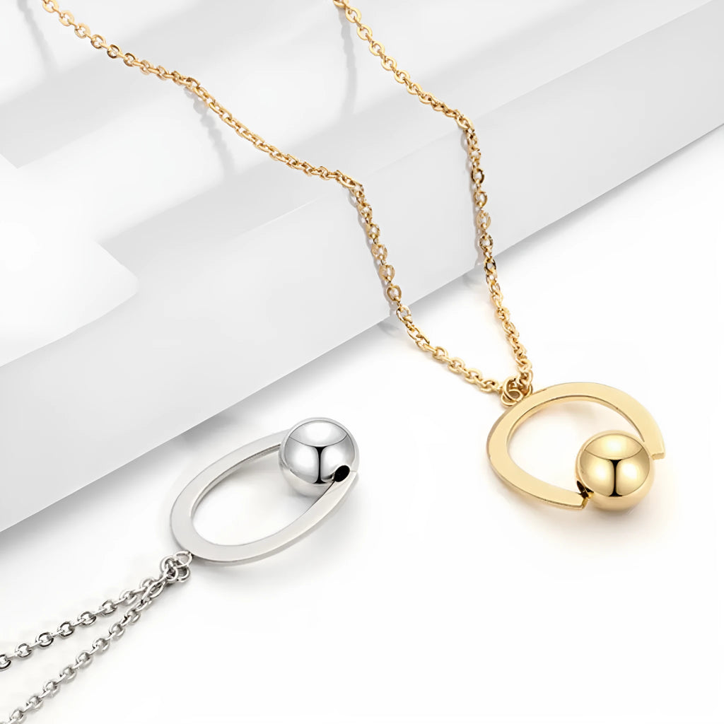 Adjustable stainless steel bead chain necklace with geometric pendant in gold electroplated finish