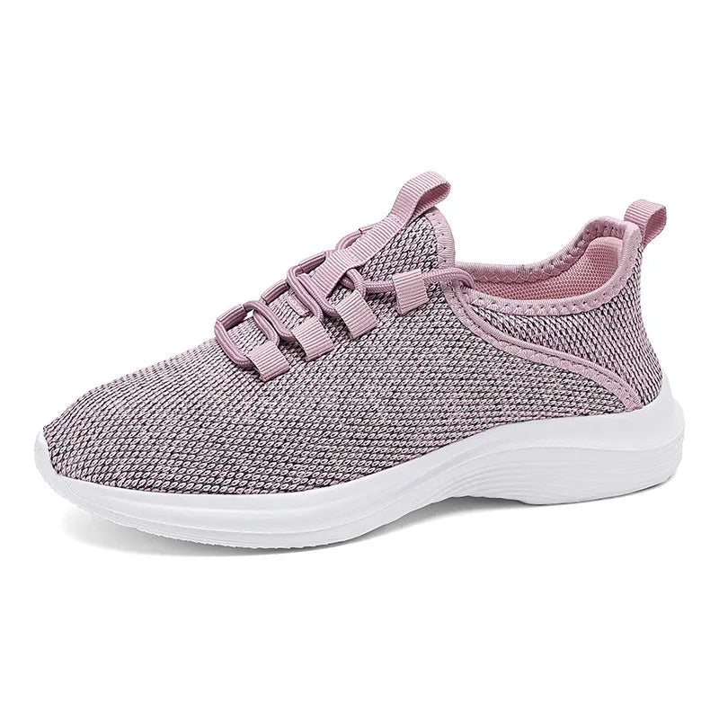 Women's flyknit mesh casual sneakers in black colour with lace-up front and EVA sole