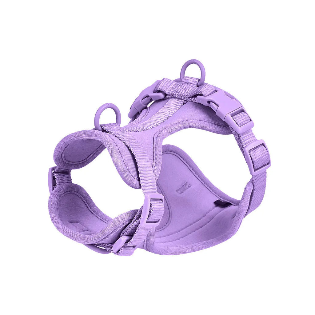 Dog tactical chest back anti-bite waterproof PVC collar set with leash and harness in grey, purple and red colours