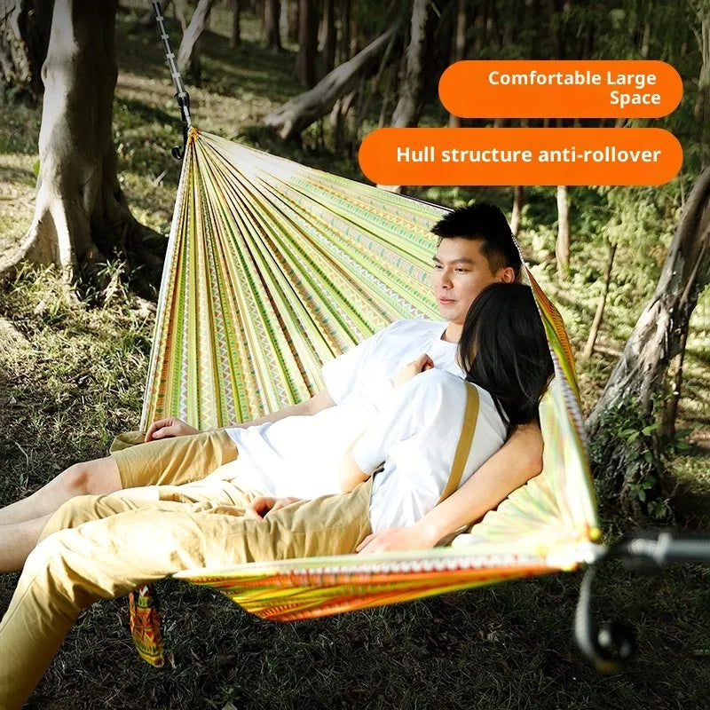 Bohemian yellow parachute cloth hammock measuring 260x140cm with 200kg capacity for outdoor park use