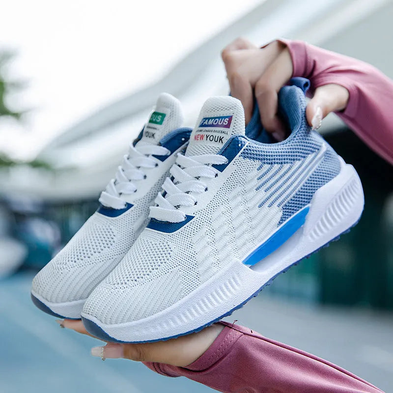 Men's blue casual sports shoes with mesh design and round toe