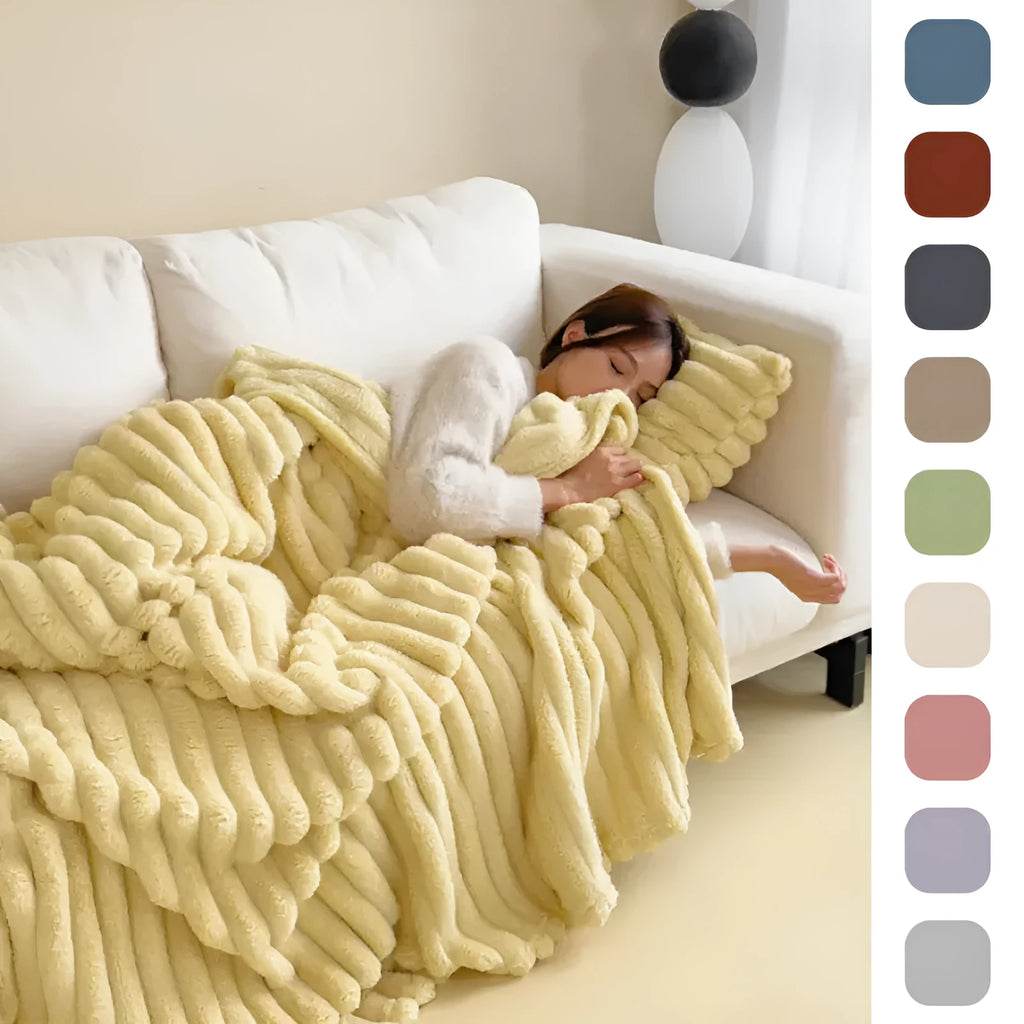 Soft Wind bubble velvet double-sided thickening blanket in a solid colour, shown folded to display its faux rabbit fur texture.