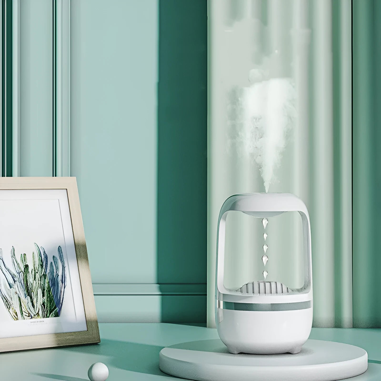 Anti gravity water drop humidifier USB powered round shape atmosphere lamp white black ABS plastic 120x120x229mm