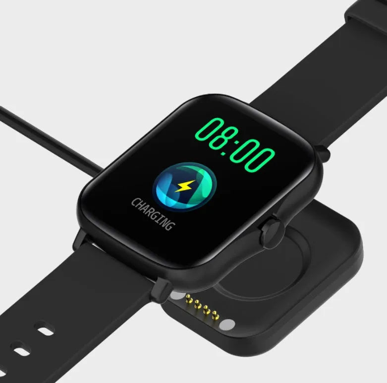 Black smart watch with 1.7-inch colour touch screen on adjustable silicone strap