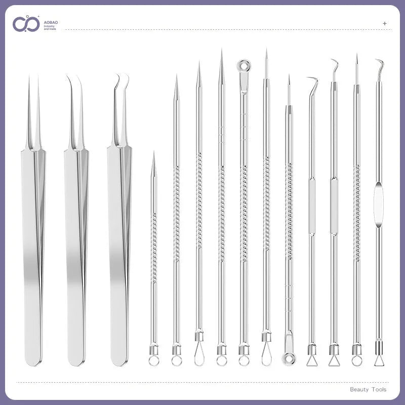 4-piece metal acne needle set with ultra fine pointed tips for precise skin treatment applications