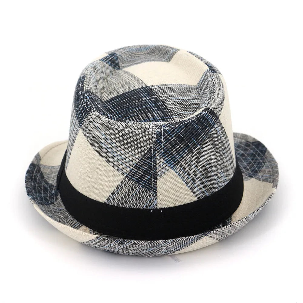 Casual blue polyester sun hat with a bell-shaped crown and medium brim for sun protection.