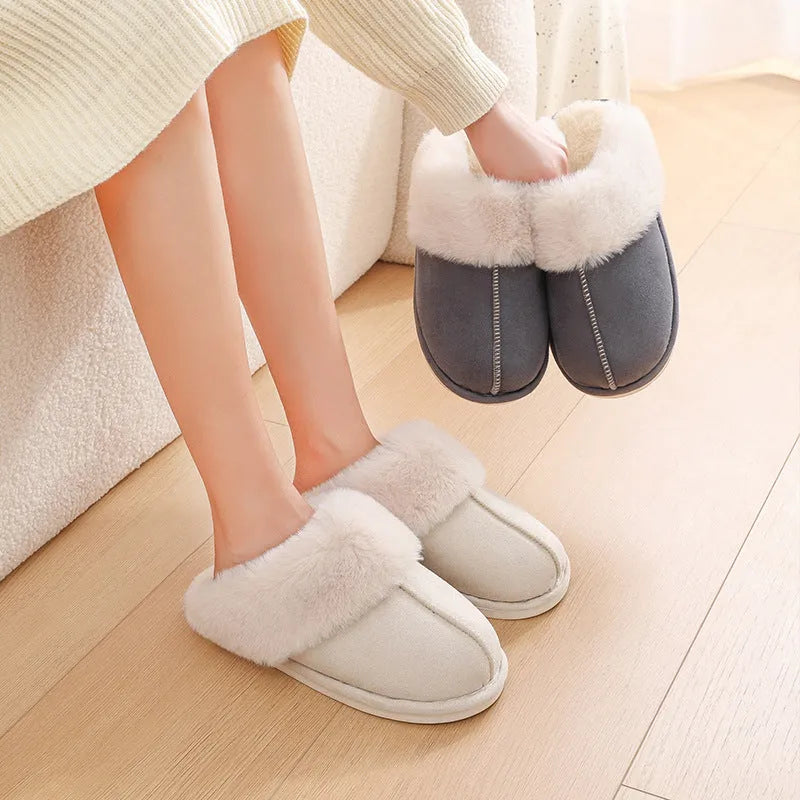 Plush winter house slippers in five colours with PVC non-slip soles