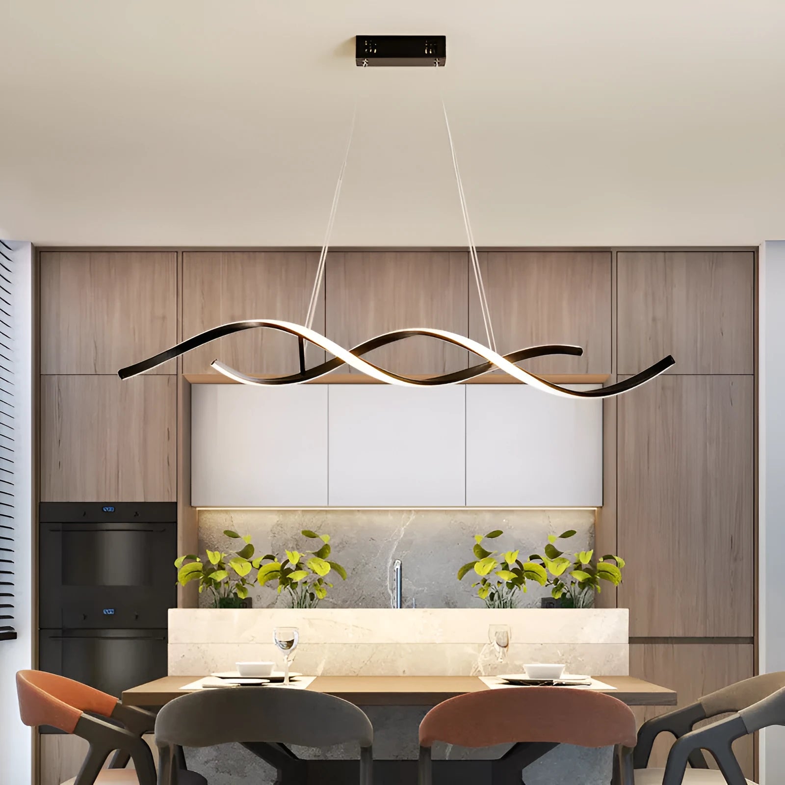 Minimalist post-modern Scandinavian LED chandelier black, remote control dimmable, 90cm length
