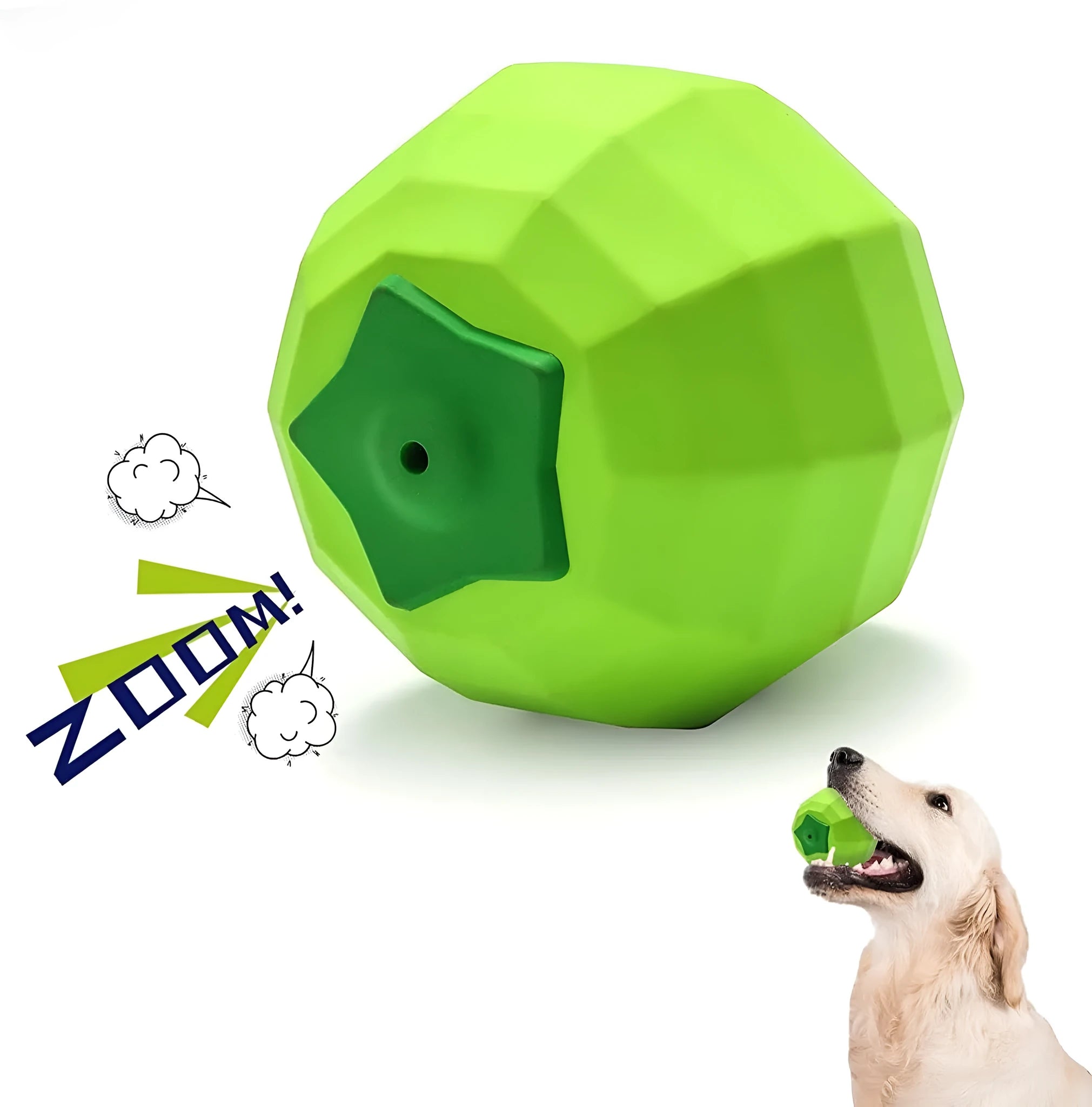 Green natural rubber dog chew ball with squeaker for large breed aggressive chewers