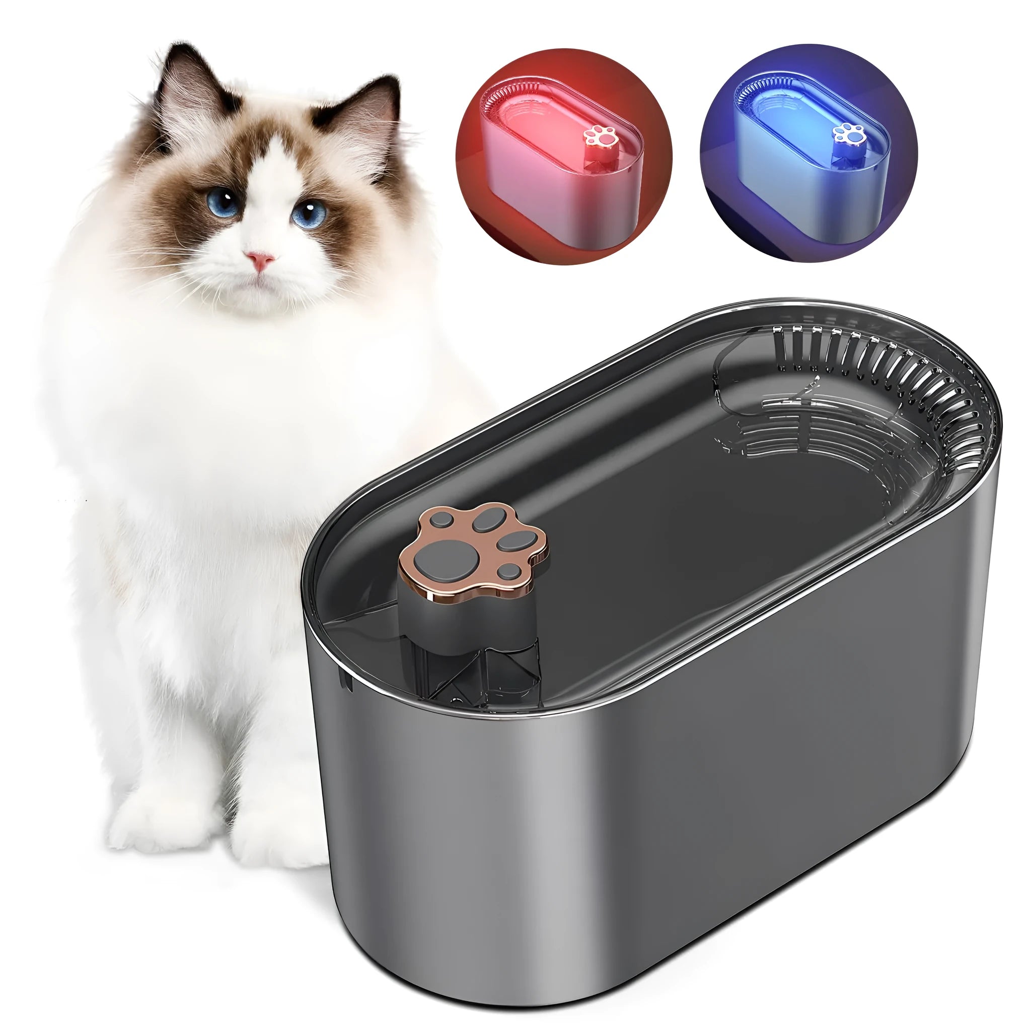 3L automatic cat water fountain in Berlin Blue with LED light indicator and triple filter system for pets