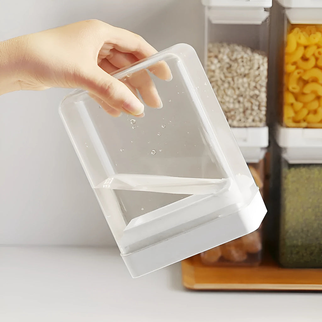 White transparent plastic grain storage box with Japanese design, 400ml capacity.