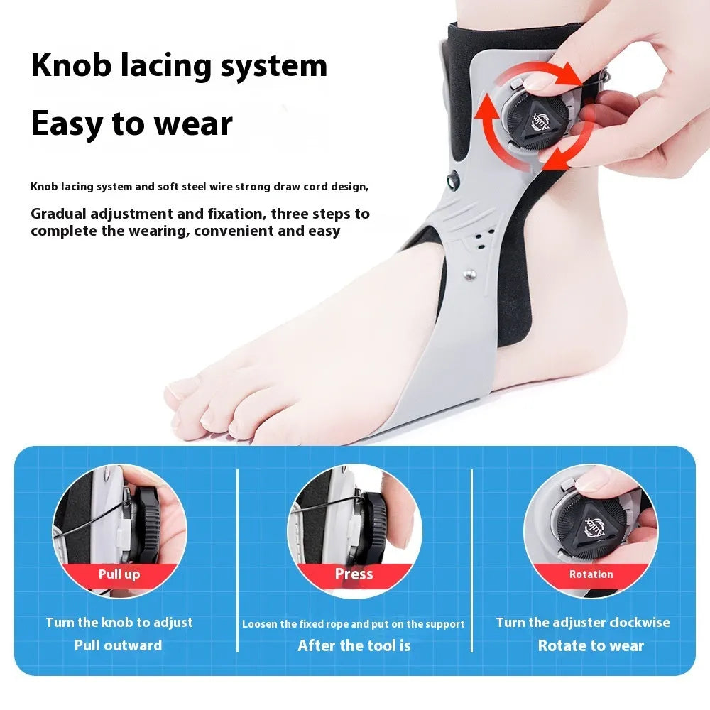Grey and black ankle support brace with airbag button construction showing left and right versions