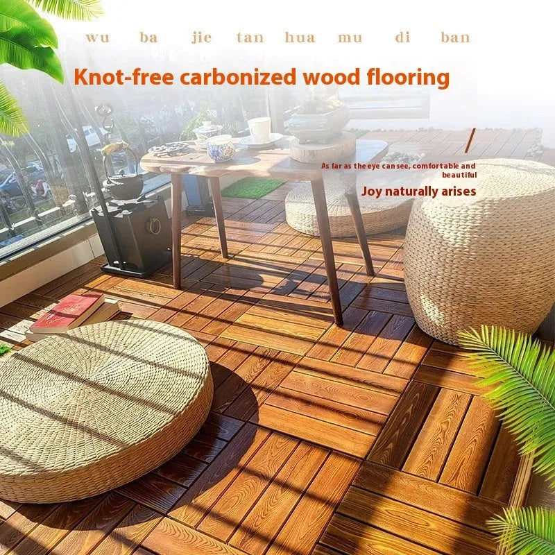 Camphor pine floor tiles in 30x30cm size with brushed finish for balcony and indoor-outdoor use