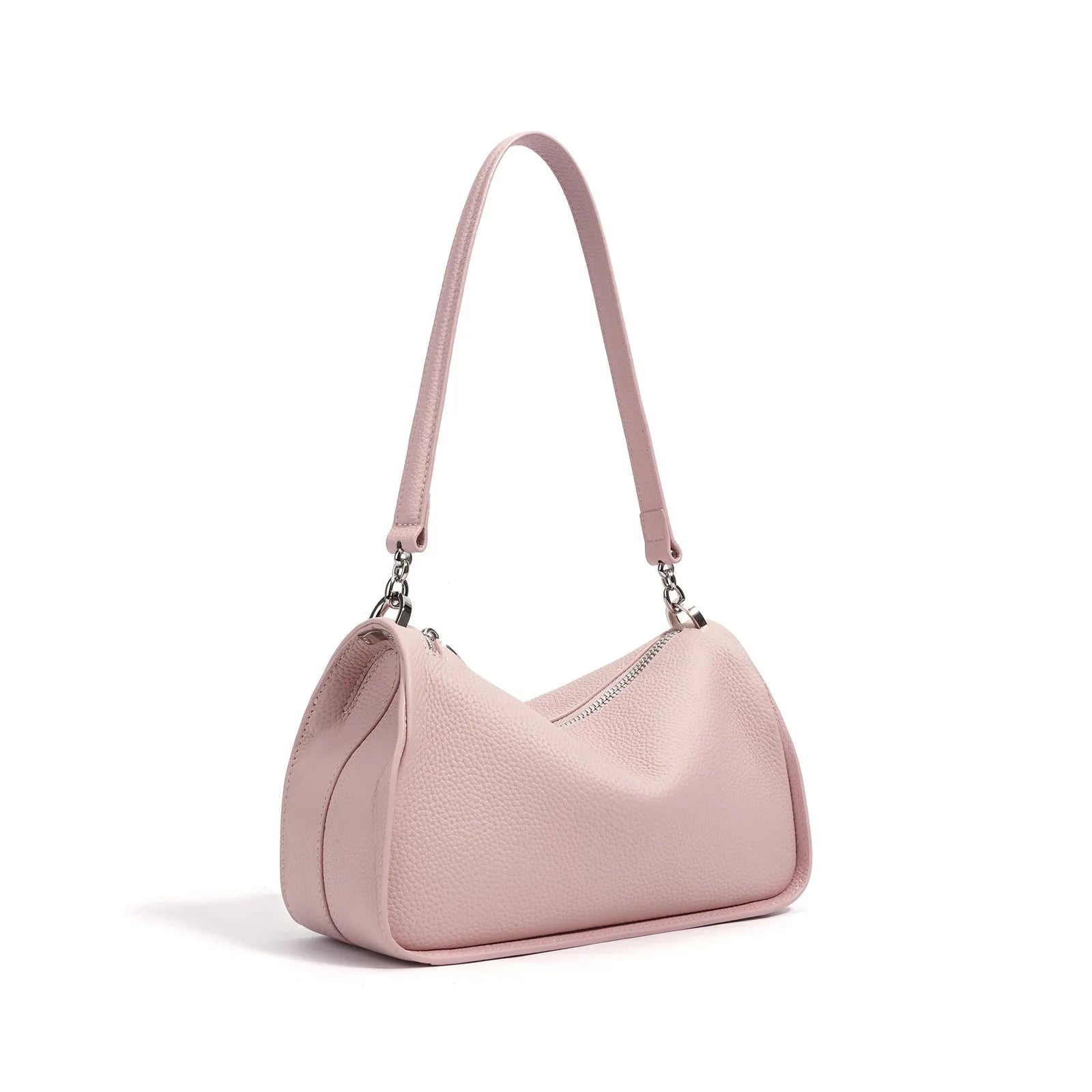 Women's first layer cowhide crossbody bag in pillow shape with double strap 23cm length milkshake white and brown