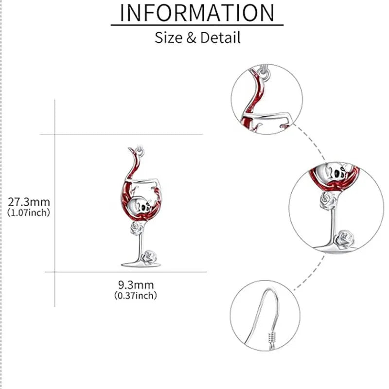Halloween skull wine glass geometric stud earrings in silver-tone electroplated zinc alloy