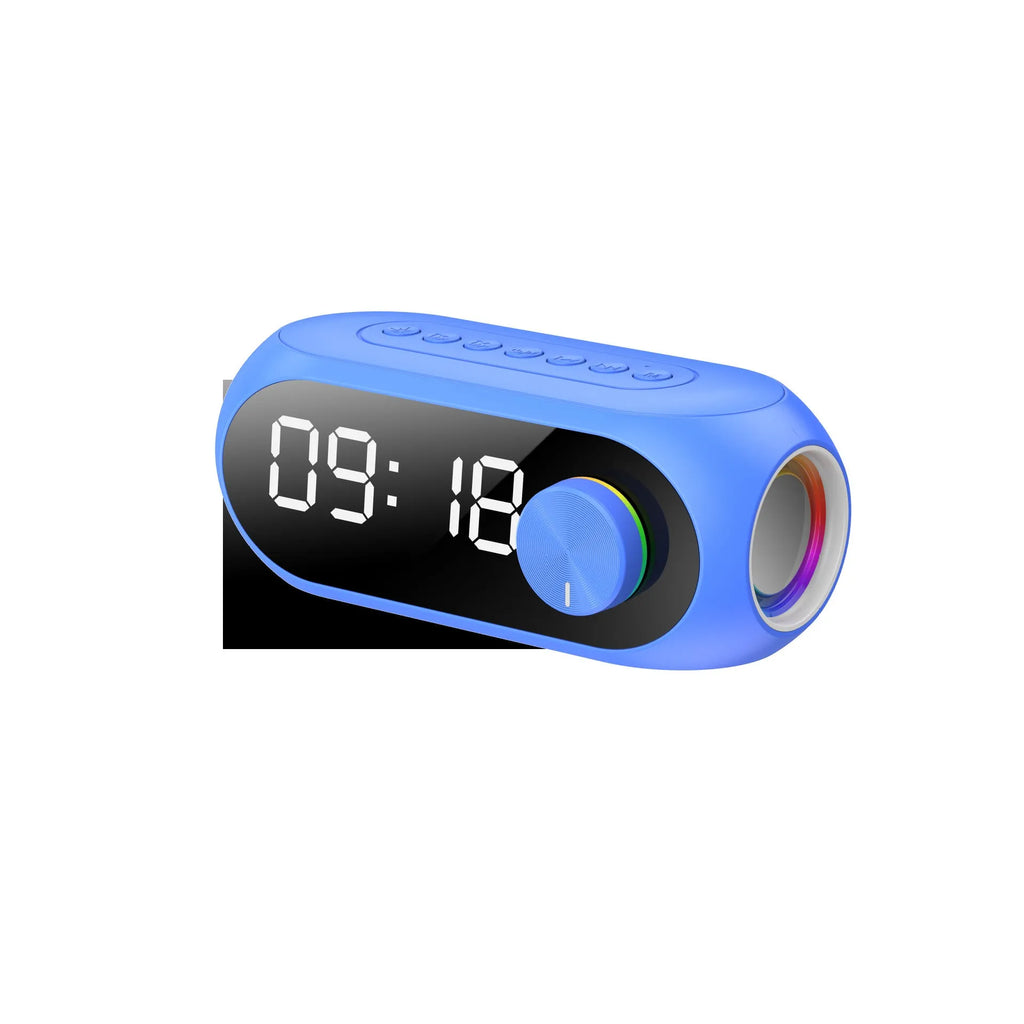 S8 coloured USB-powered portable Bluetooth speaker with enhanced bass and clock display