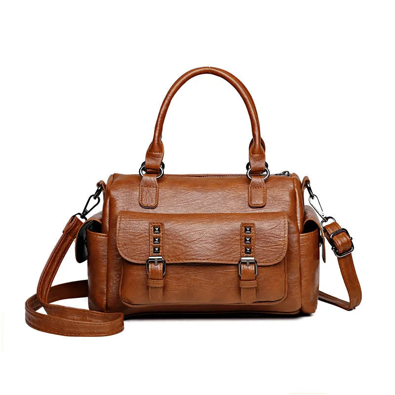 Vintage large capacity horizontal square messenger bag in PU leather