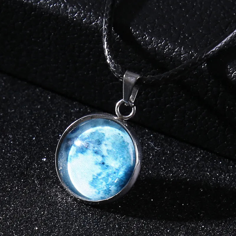 Luminous alloy necklace with glass constellation pendant and adjustable extension chain