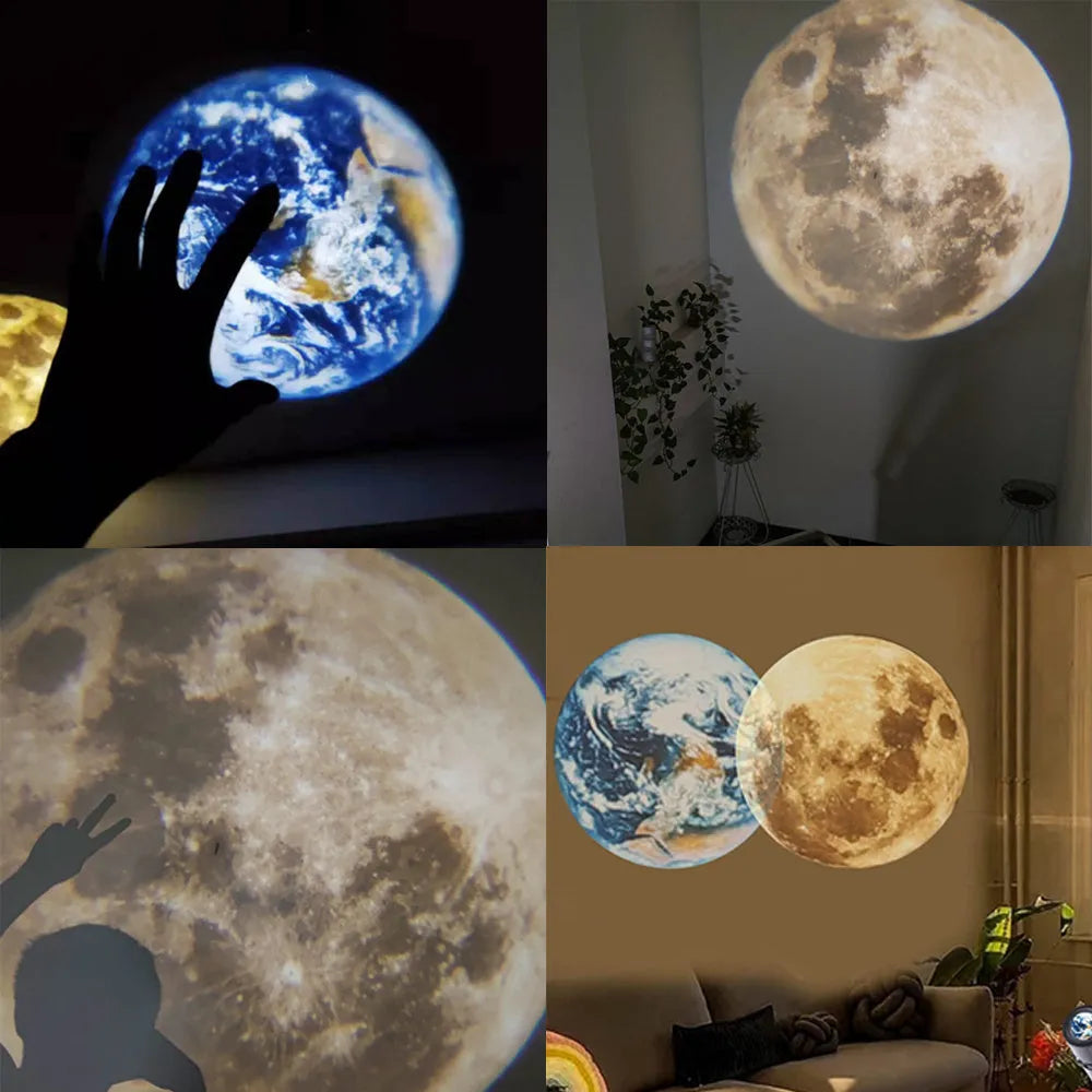White ABS projection lamp with adjustable hose bracket projecting an image of the earth onto a wall.