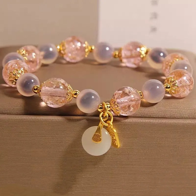 Natural heart agate bracelet for women pink sugar electroplated luminous glaze peace buckle