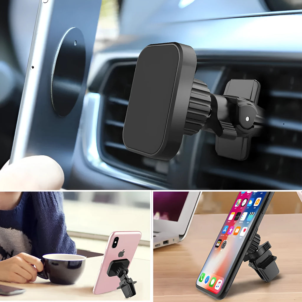 Black car air vent magnetic phone holder with adjustable mounting bracket