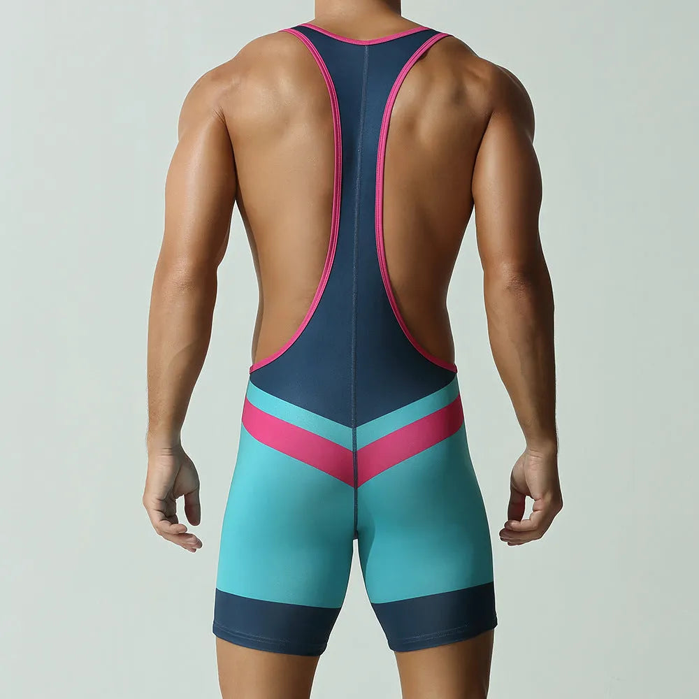 Men's solid colour polyester sports vest jumpsuit for athletic training