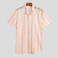 Men's pink waffle texture shirt cardigan with hole design and short sleeves