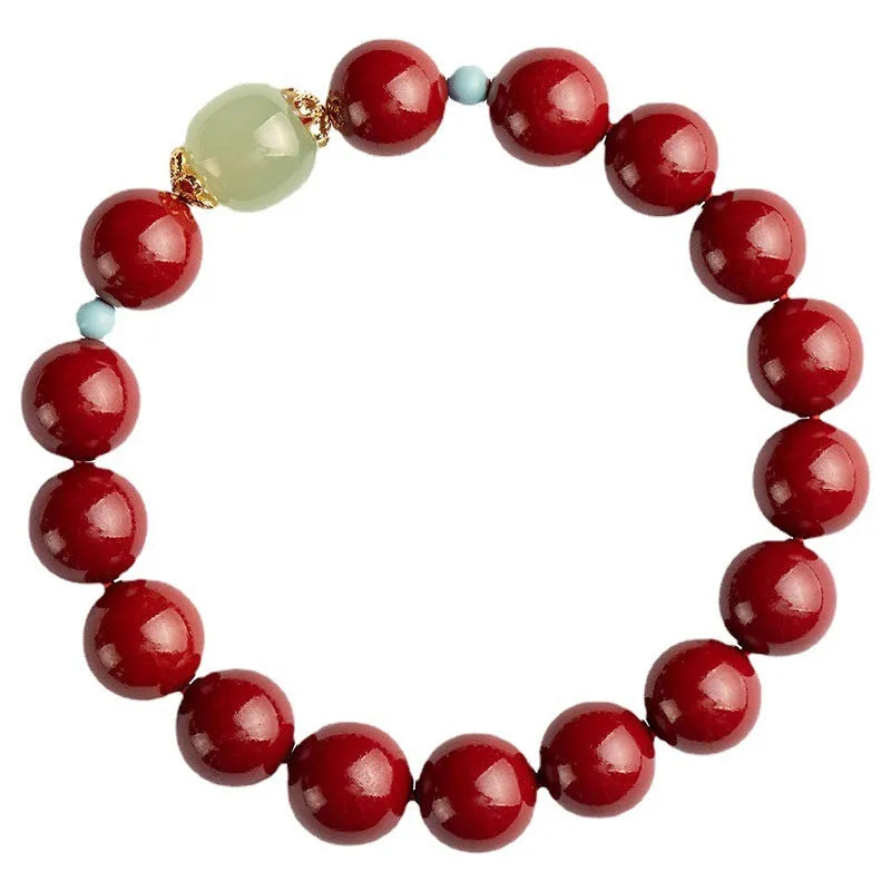 Cinnabar Hetian Jade beads bracelet with elliptical geometric shape in purple gold sand colour