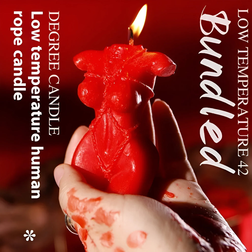 Low temperature soy wax candle in red, pink, or purple for adult sensory play.