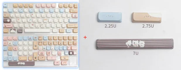 High Sea Salt Cat theme PBT keycap set with 7u March supplements on mechanical keyboard