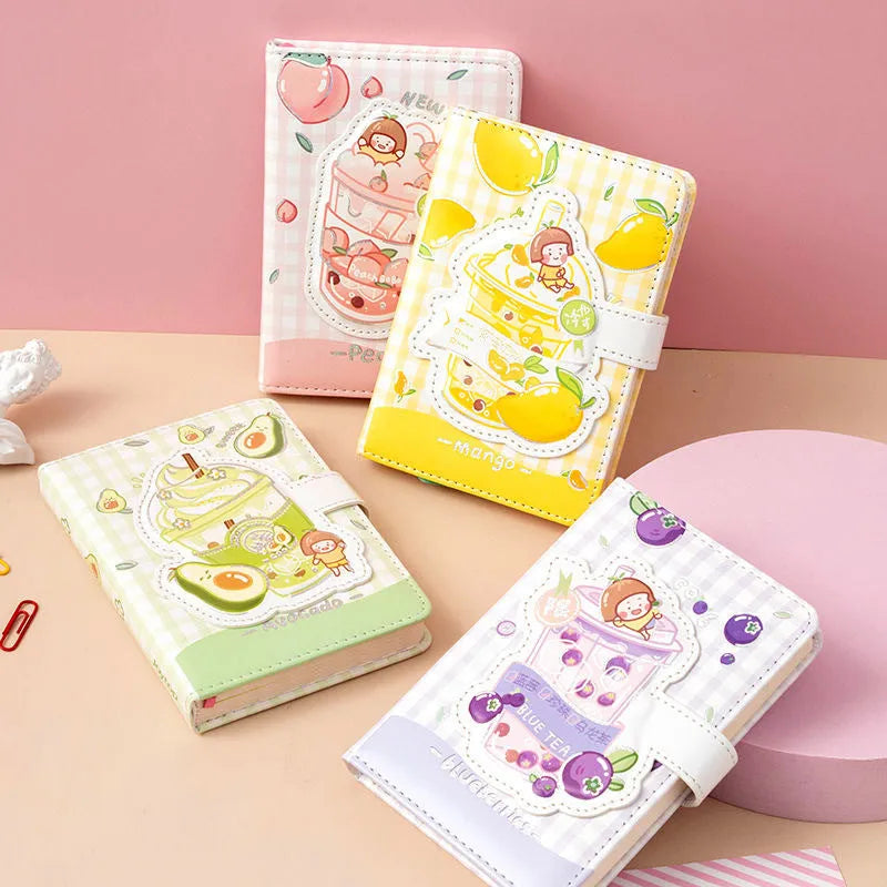 Cute magnetic buckle notebook with heart design in pink, yellow, green, and purple colours