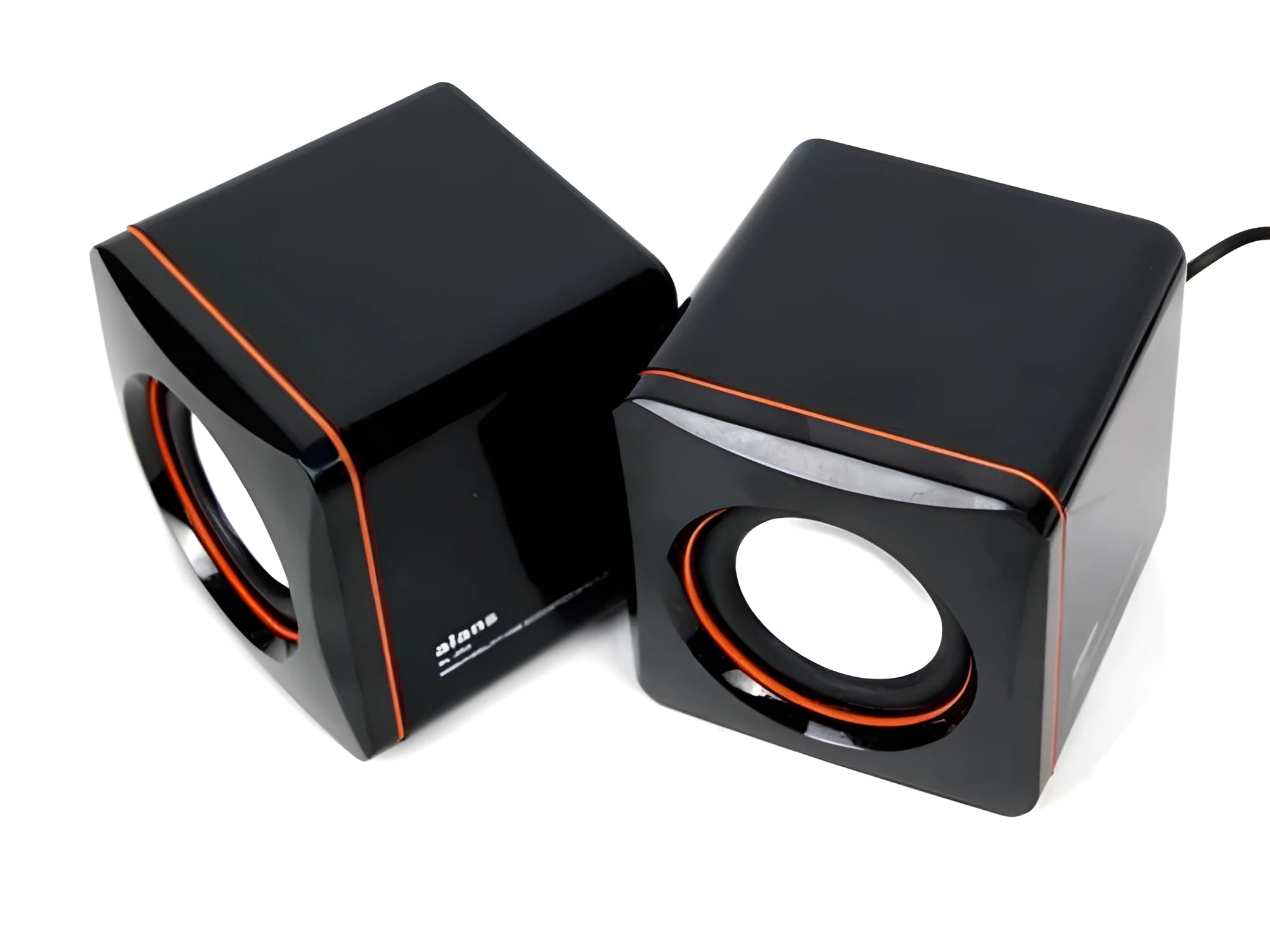 Black square USB-powered computer speaker for desktop PC audio enhancement