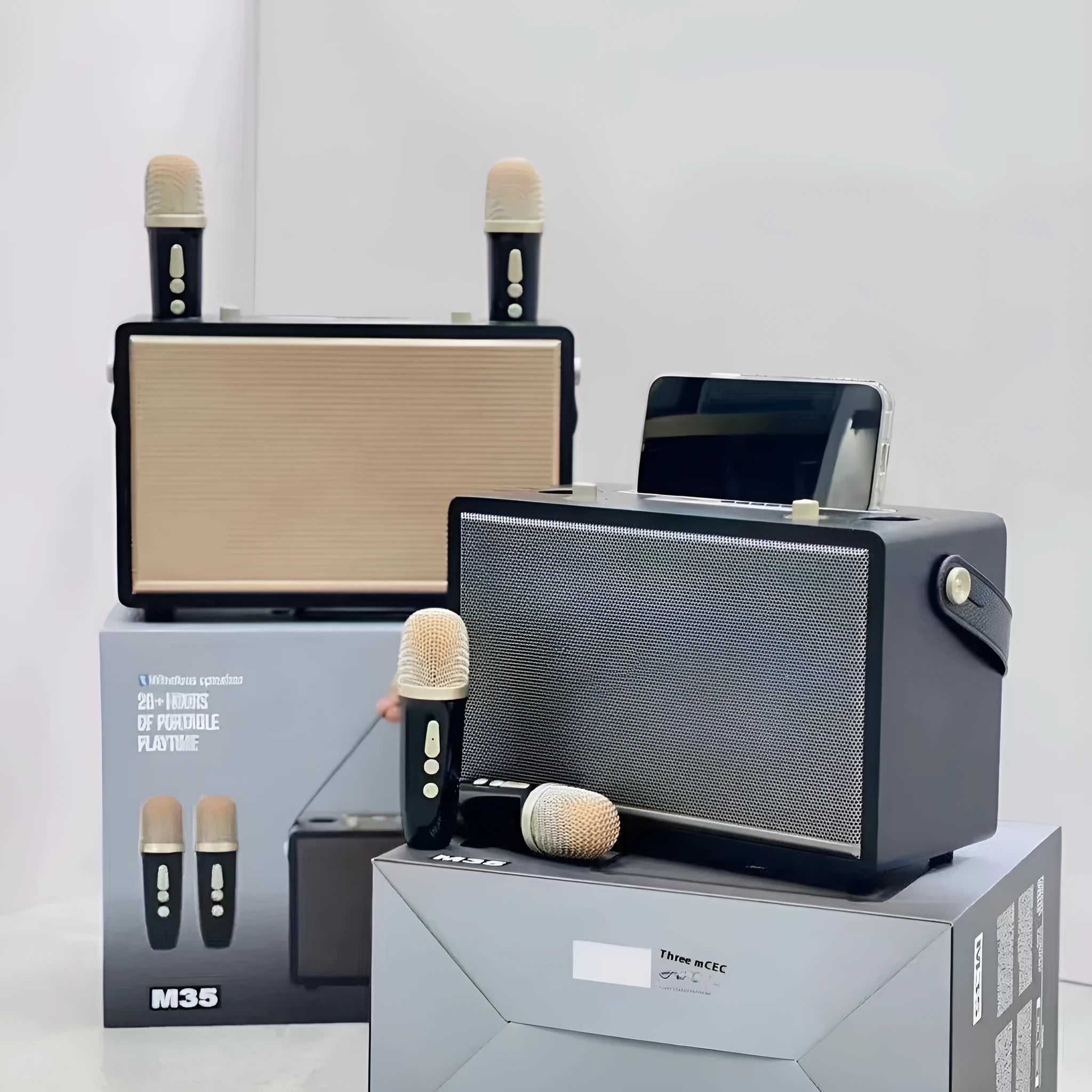Wireless Bluetooth speaker in Black Gold finish with two microphones, USB powered, 20W output for outdoor use