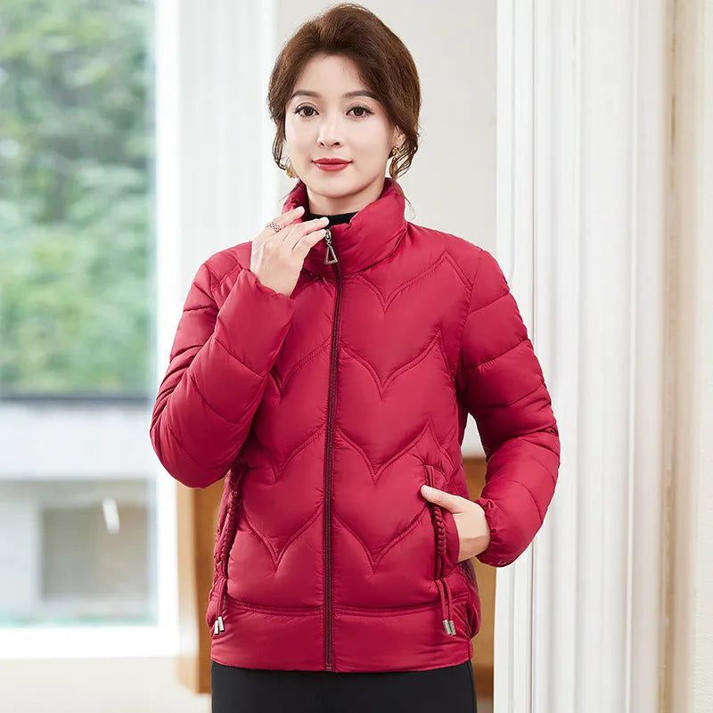 Women's loose fit pure cotton stand collar top in solid colour with long sleeves