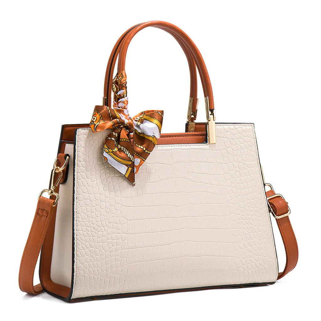 Milky white women's shoulder handbag with multiple compartments and urban simplicity styling
