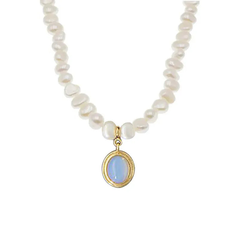 Geometric silver pendant pearl necklace with irregular pearls on adjustable silver chain