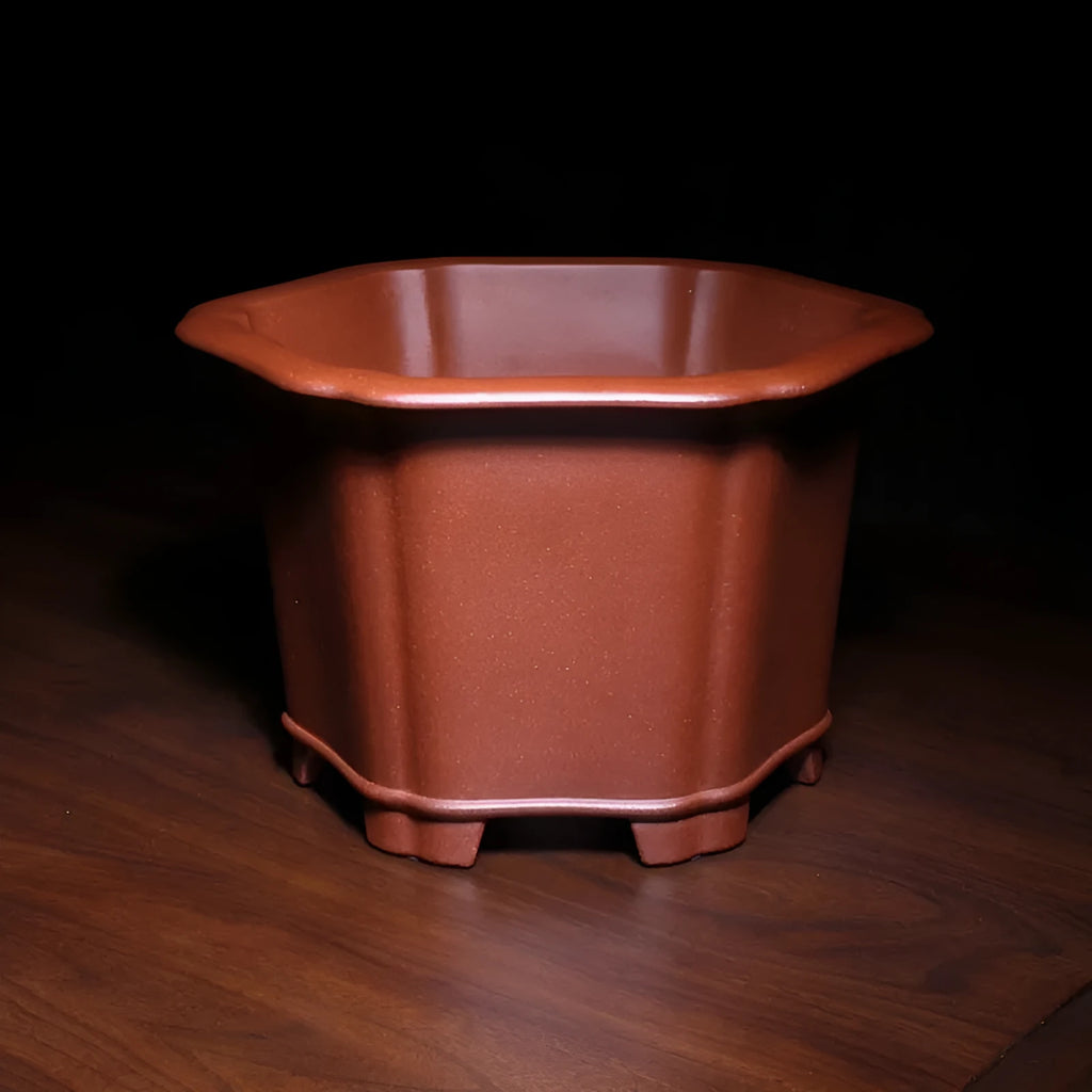 Floating Mouth Six Square Fine Zisha Flowerpot in Descending Slope Mud Blue ceramic planter